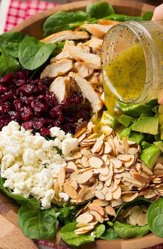 Cranberry Avocado Spinach Salad with Chicken and Orange Poppyseed Dressing | Cooking Classy