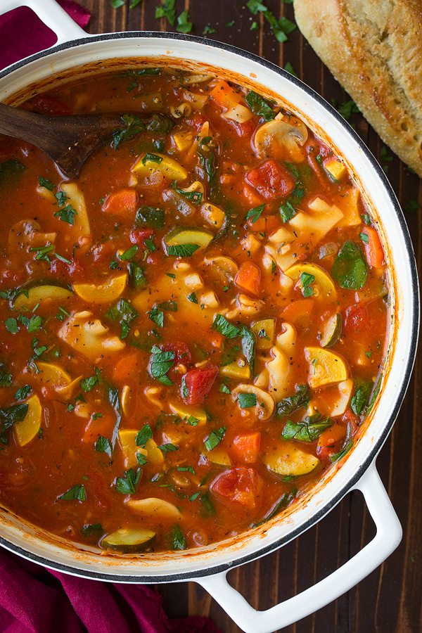 Vegetable Lasagna Soup in a large white pot.