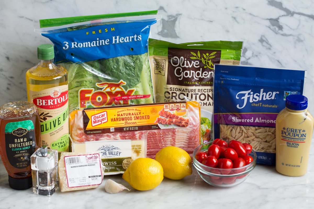 Ingredients needed to make salad and dressing shown here.
