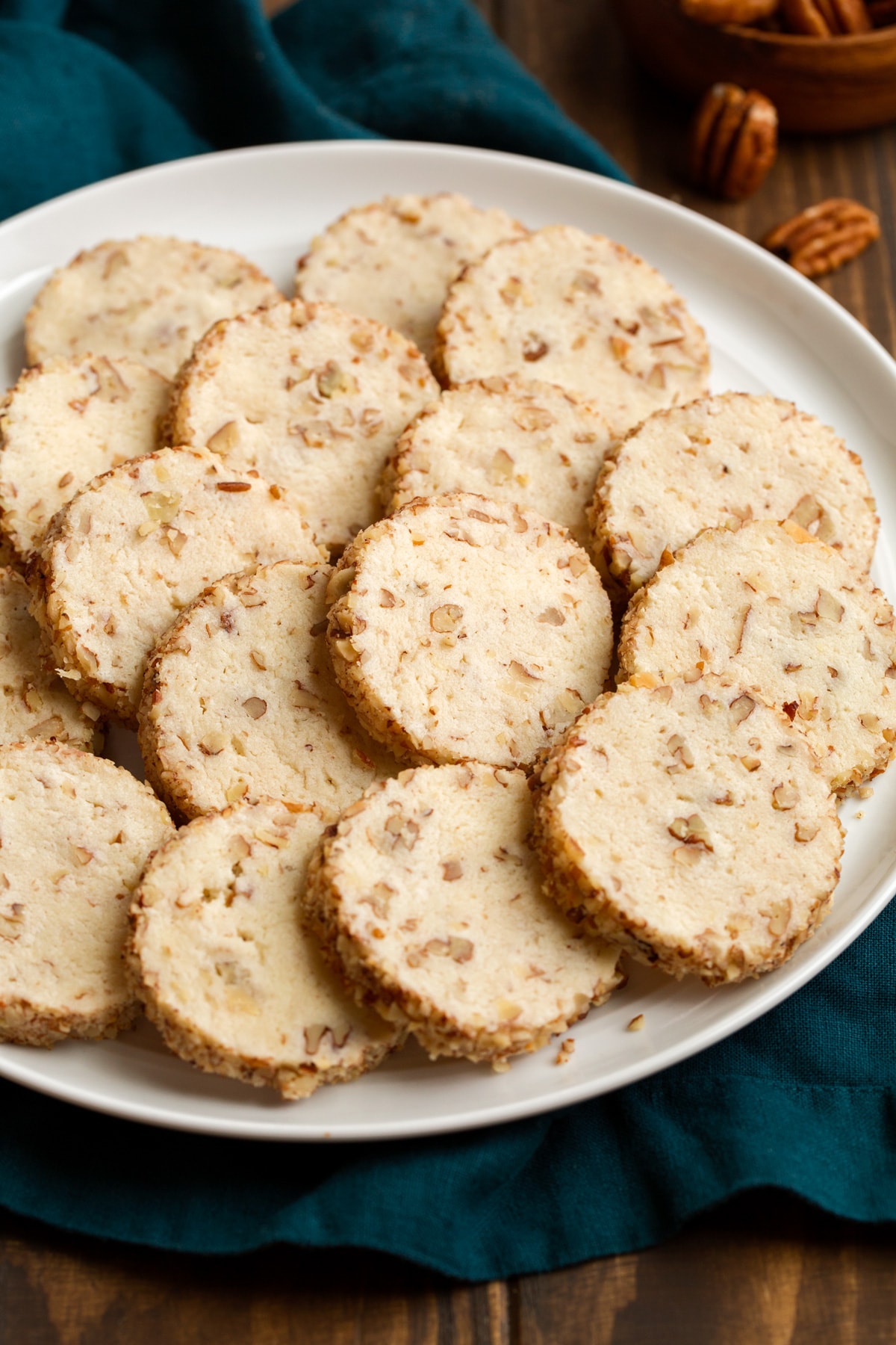 Cream Cheese Pecan Cookies Slice and Bake Cream Cheese Pecan Cookies on a serving plate.