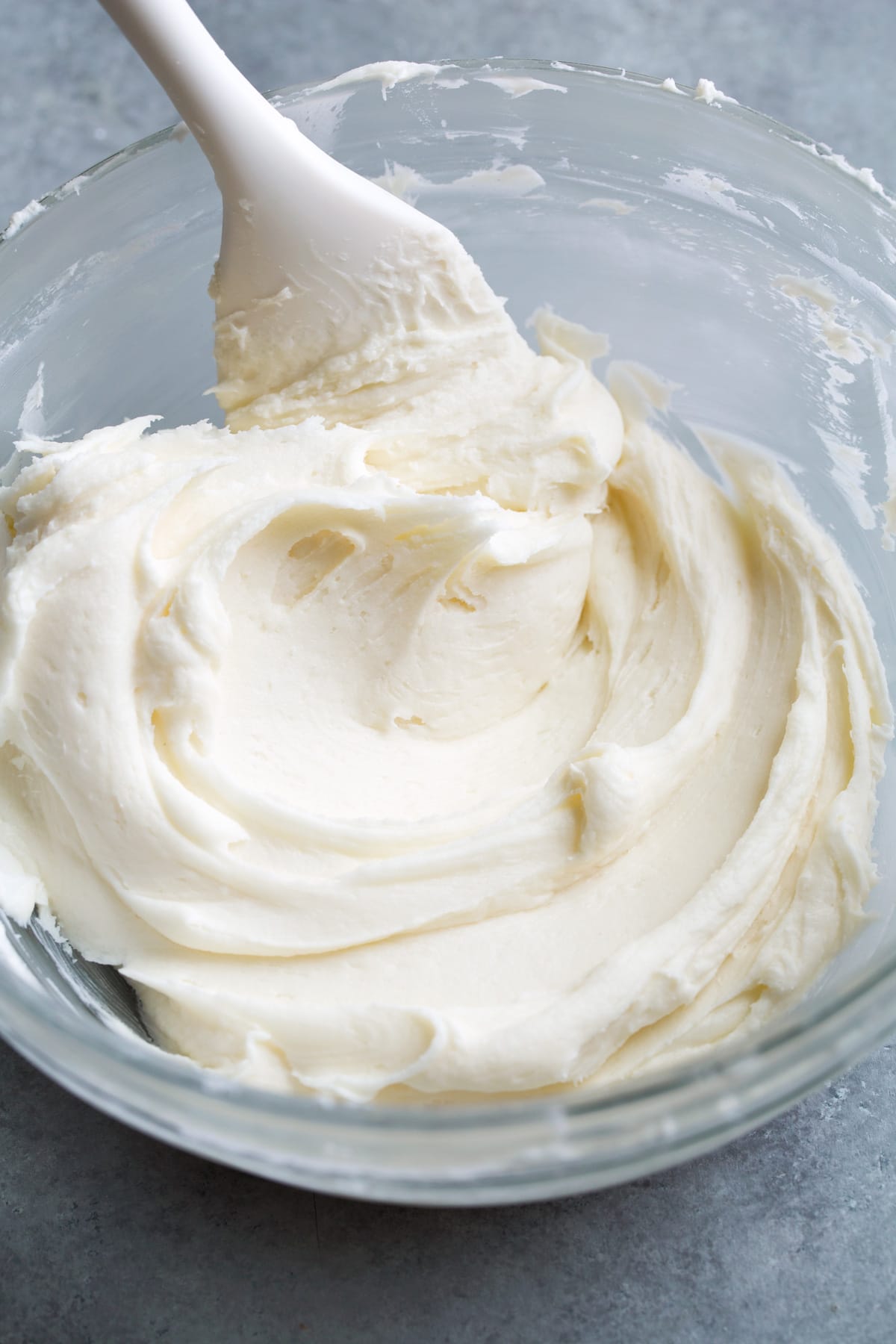 Cream Cheese Frosting shown after thickened in short bursts in freezer.