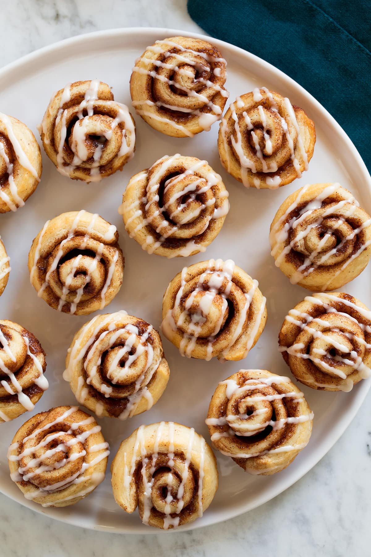 Mini Cinnamon Roll Image of mini cinnamon rolls shown overhead.