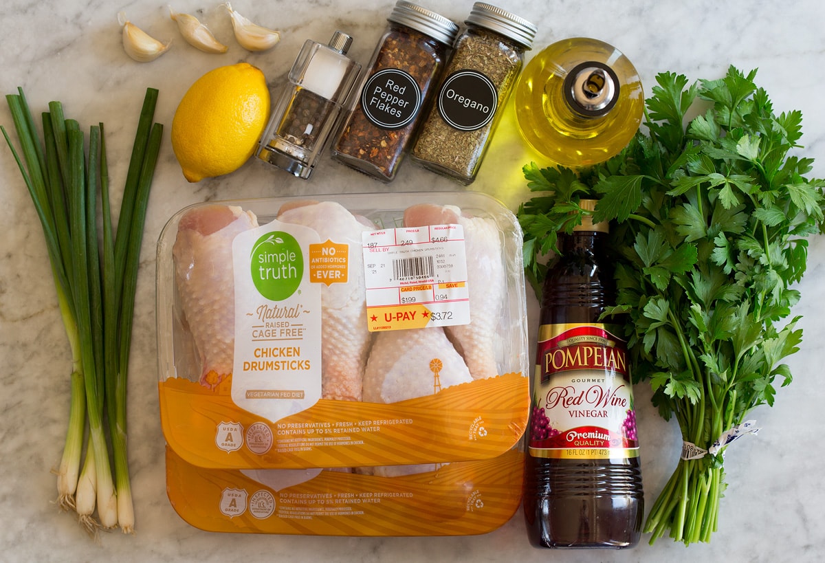 Baked Chicken Legs Photo of ingredients used to make baked chicken legs and the marinade.