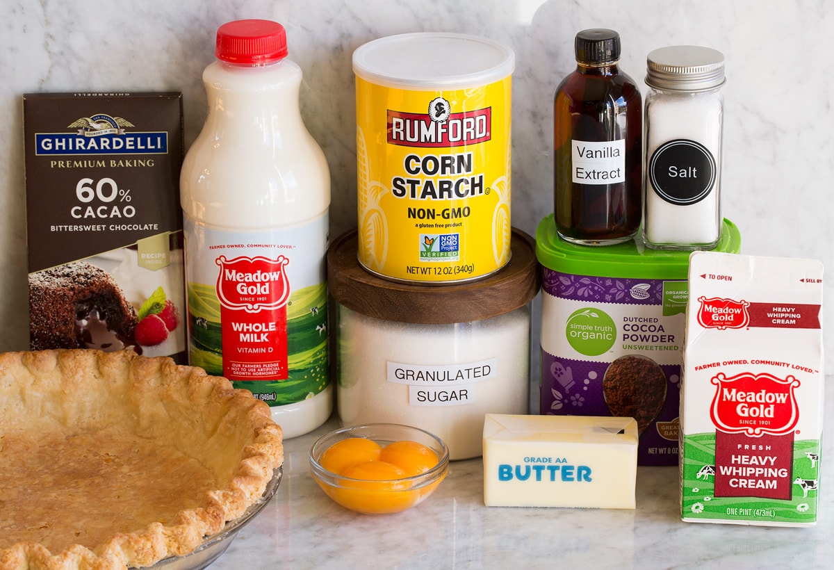 Chocolate Cream Pie Photo of ingredients needed to make chocolate cream pie.