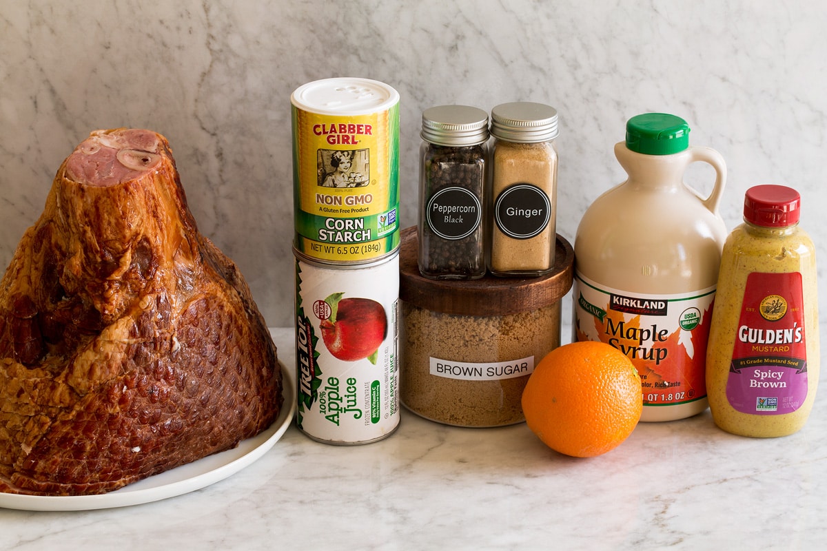 Crockpot Ham Photo of ingredients used to make a crockpot ham with glaze.