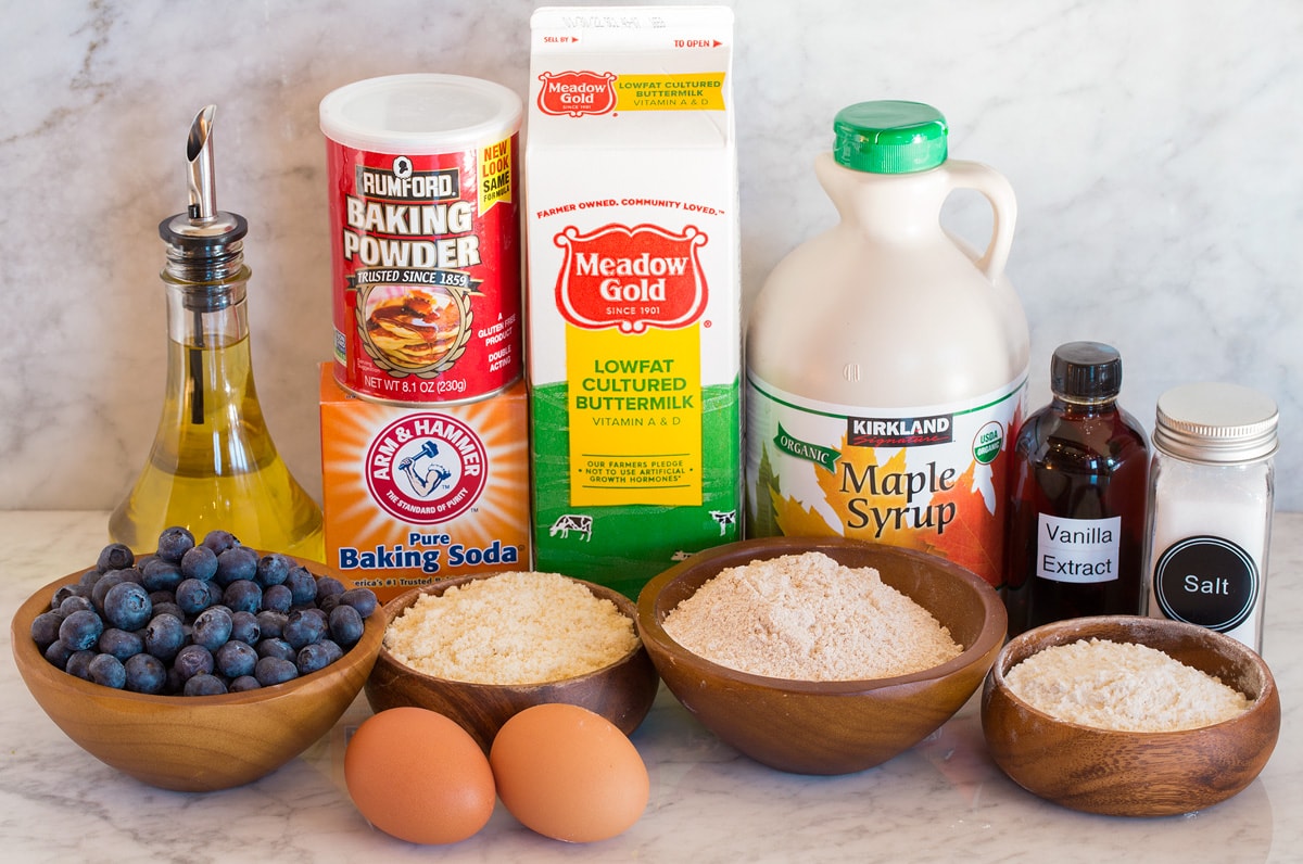 Healthy Blueberry Muffins Healthy blueberry muffins ingredients photo.