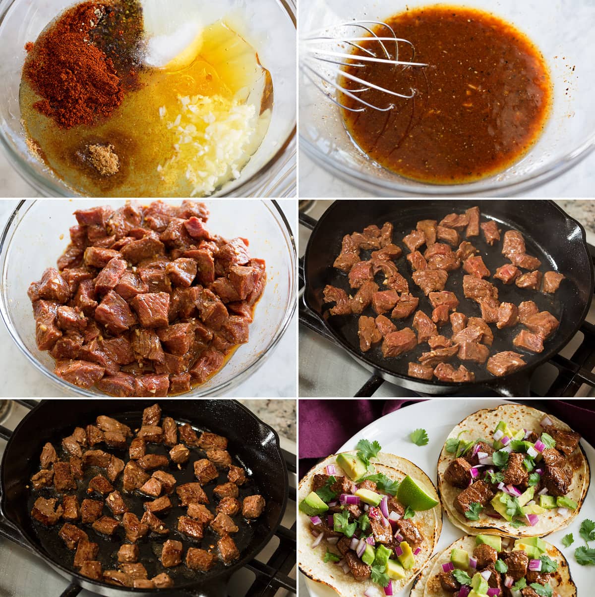 Steak Tacos Six steps showing how to make steak tacos.