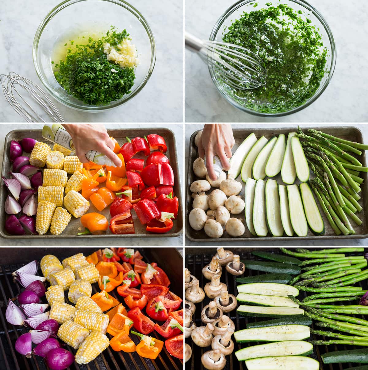 Grilled Vegetables Six photos showing process of making grilled vegetables.