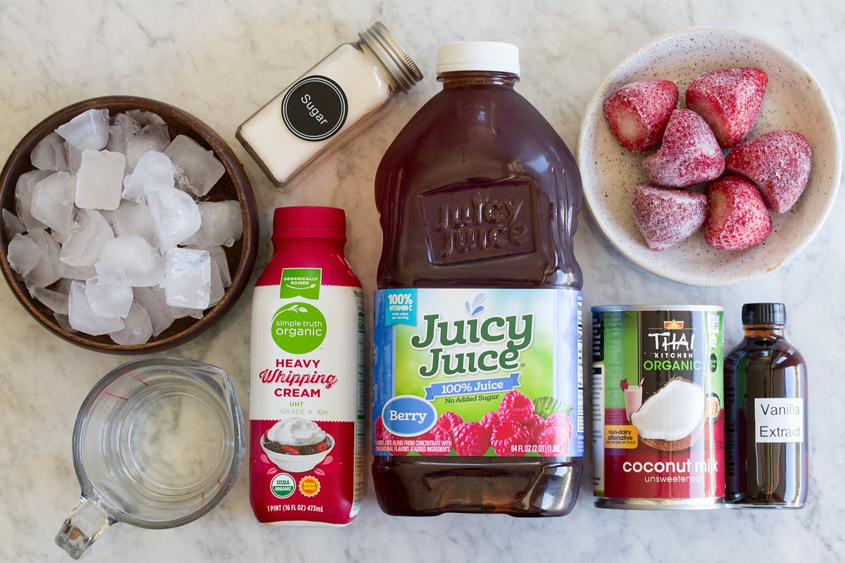 Pink Drink Recipe Photo of ingredients needed to make a pink drink.