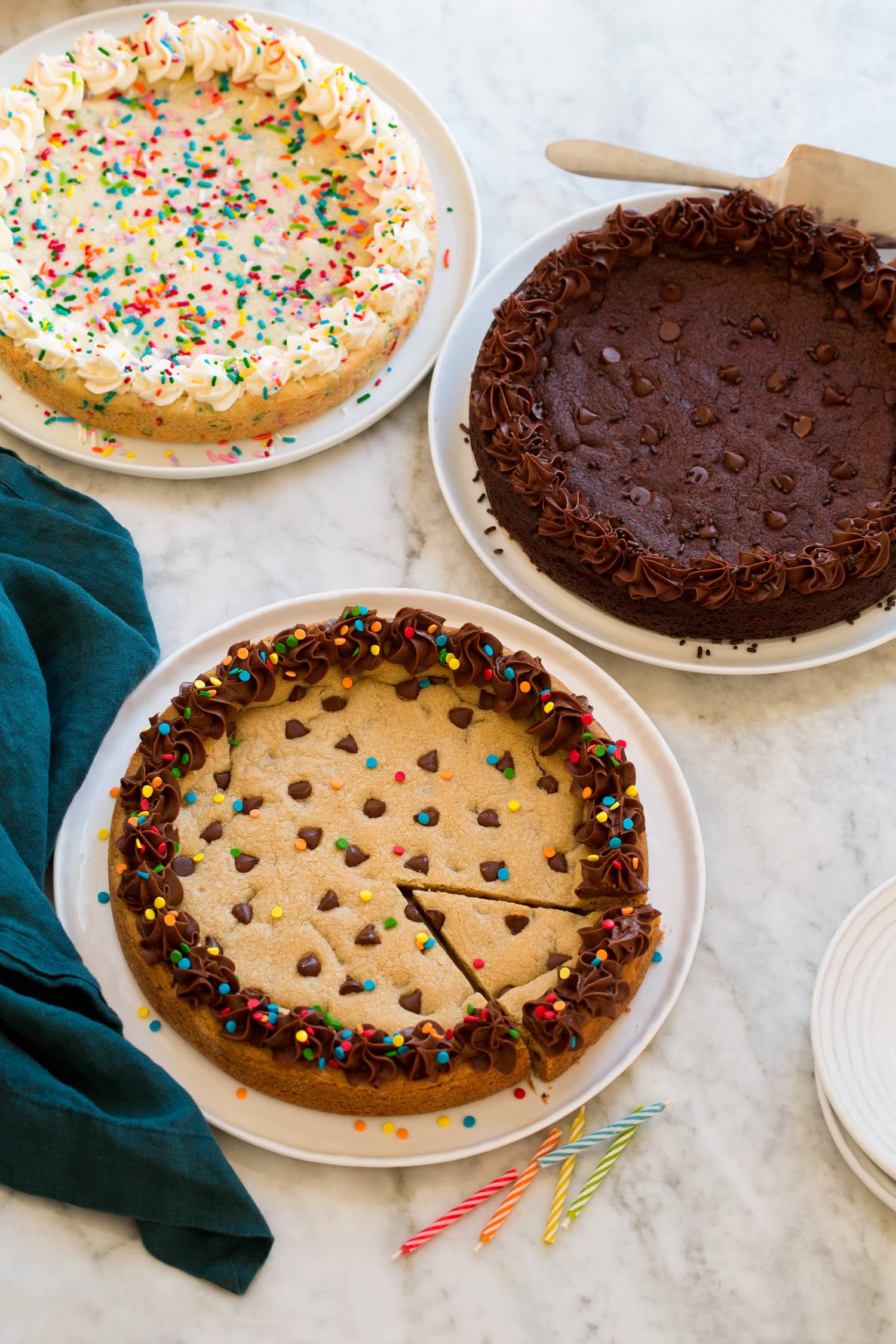 Cookie Cakes Three homemade cookie cakes. Includes chocolate chip cookie flavor, double chocolate, and funfetti.