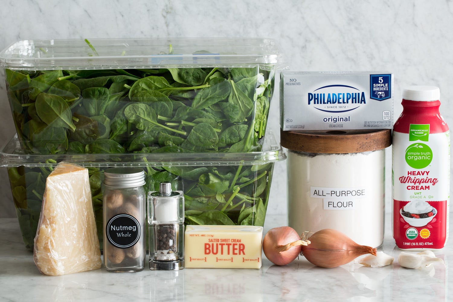 Creamed Spinach Ingredients needed for creamed spinach.