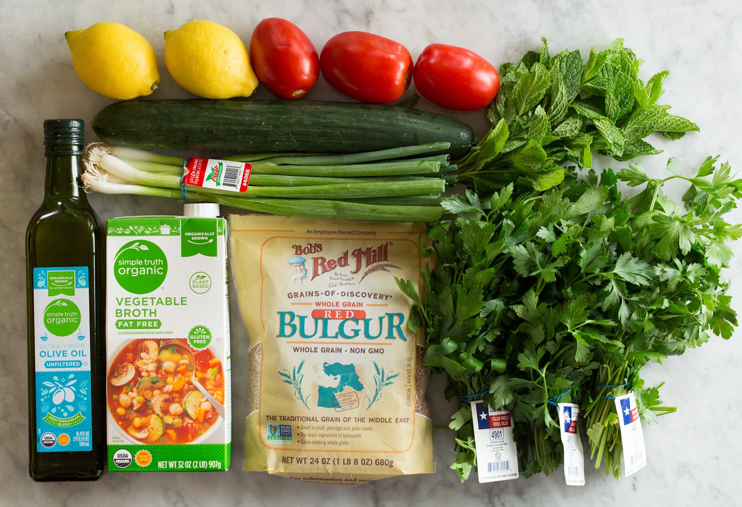Tabbouleh Ingredients needed for tabbouleh made from scratch.
