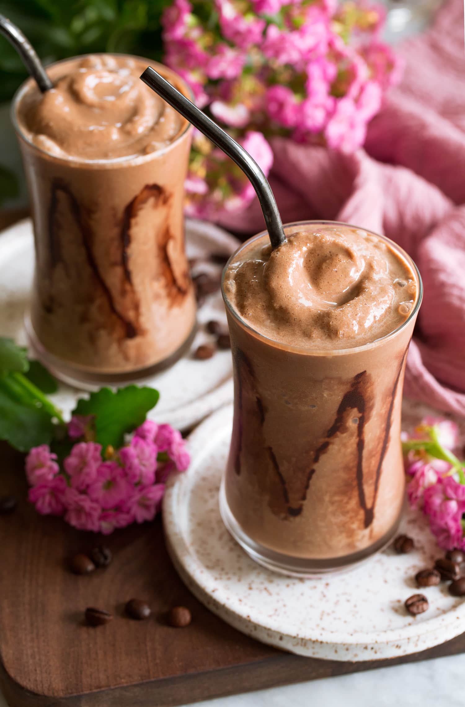 Coffee Smoothie Two coffee smoothies shown without toppings.