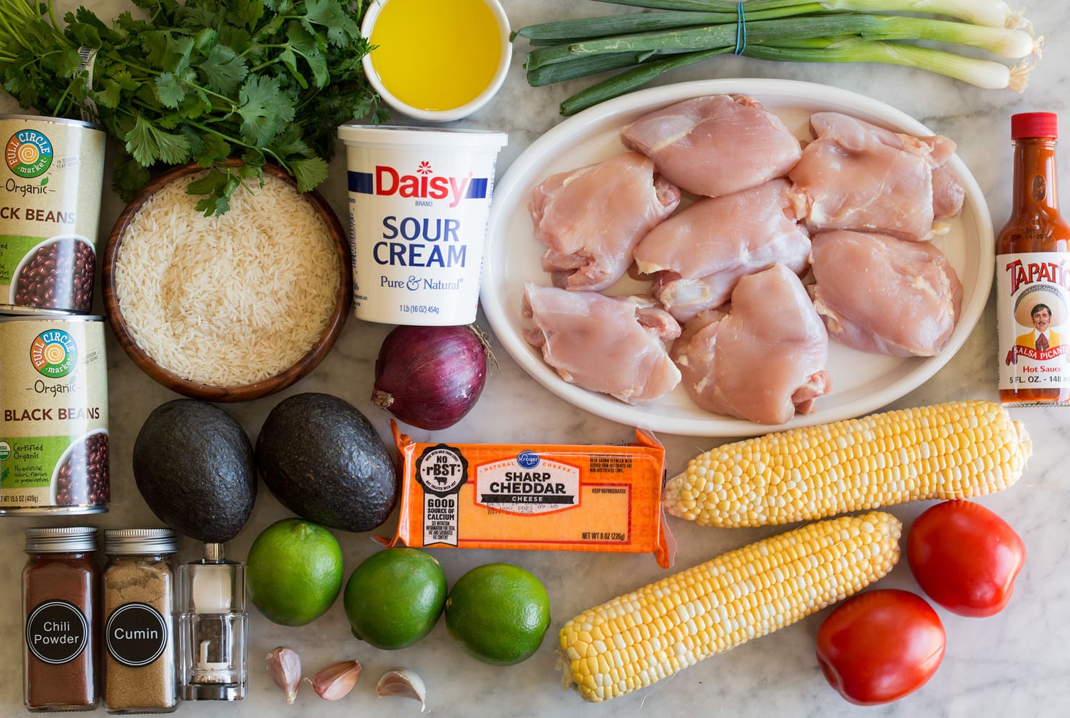 Chicken Burrito Bowls Ingredients needed for chicken burrito bowls.
