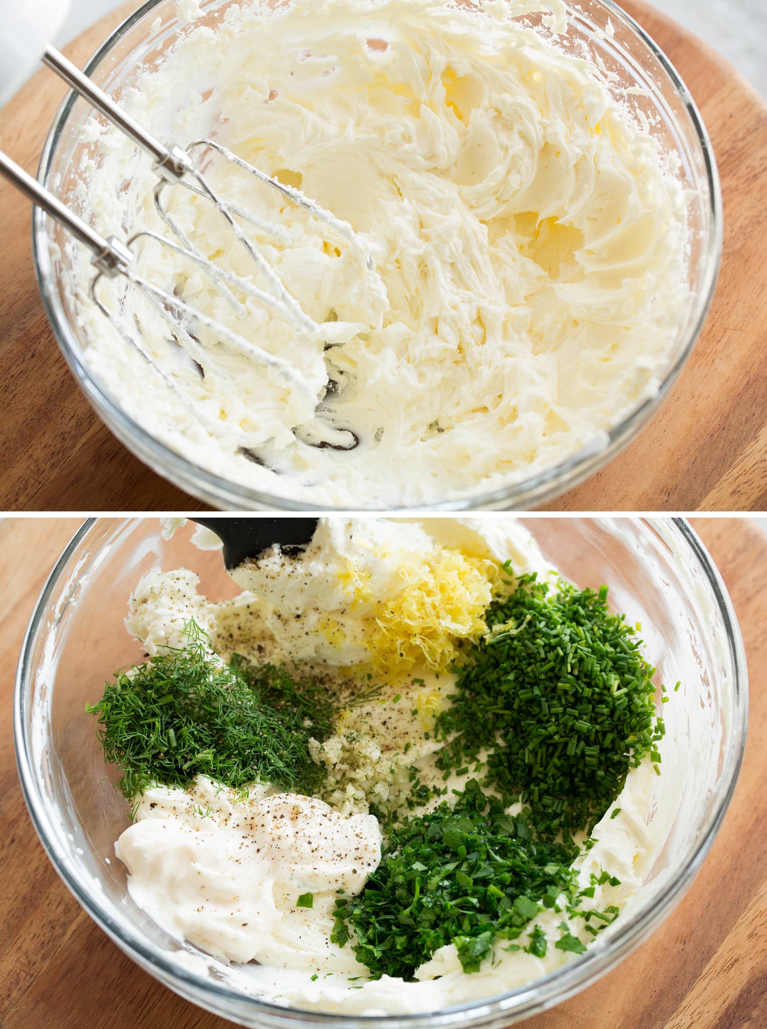Cucumber Sandwiches Mixing cream cheese with herbs and lemon.