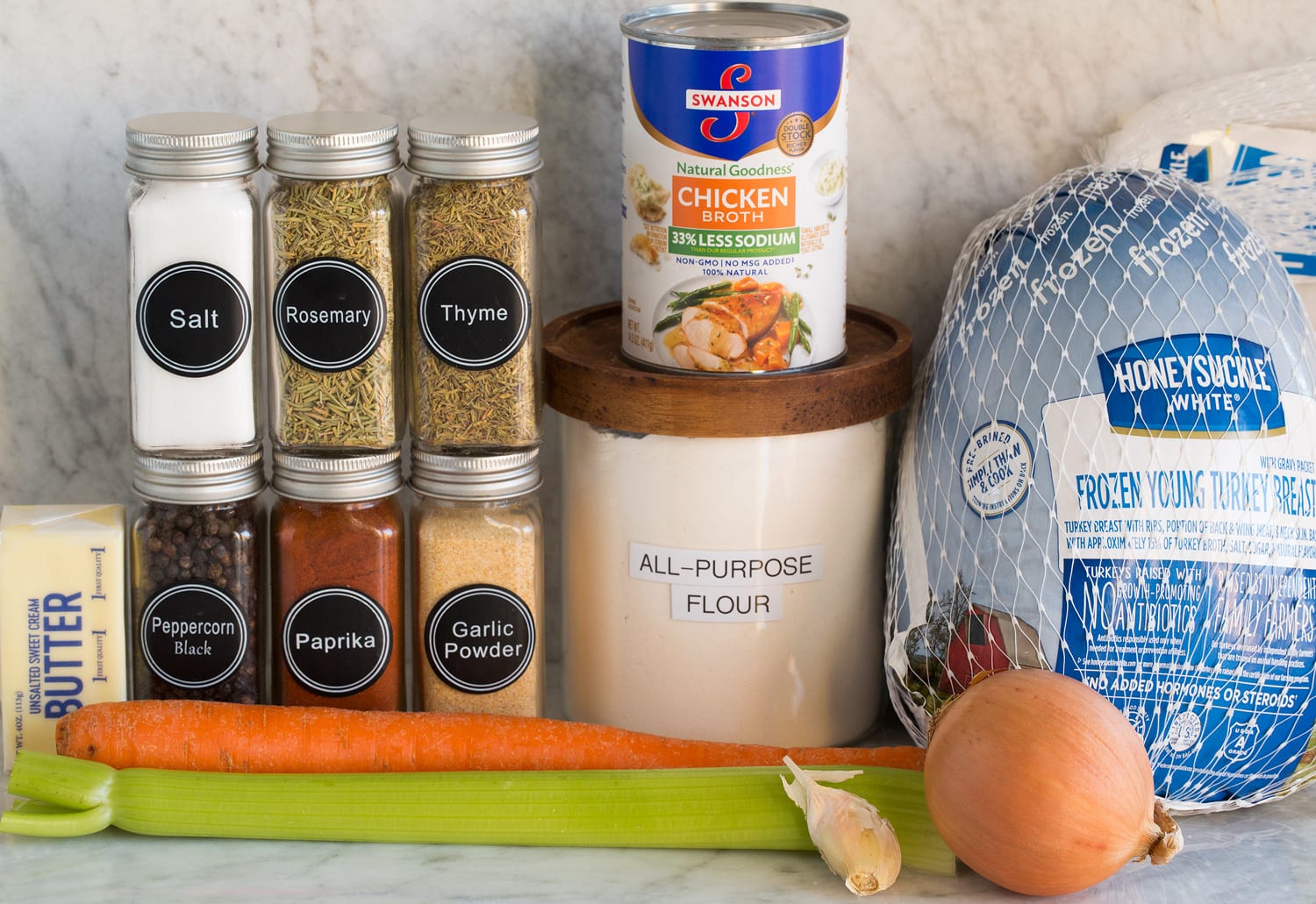 Crockpot Turkey Breast Ingredients needed for a slow cooker turkey breast and gravy.