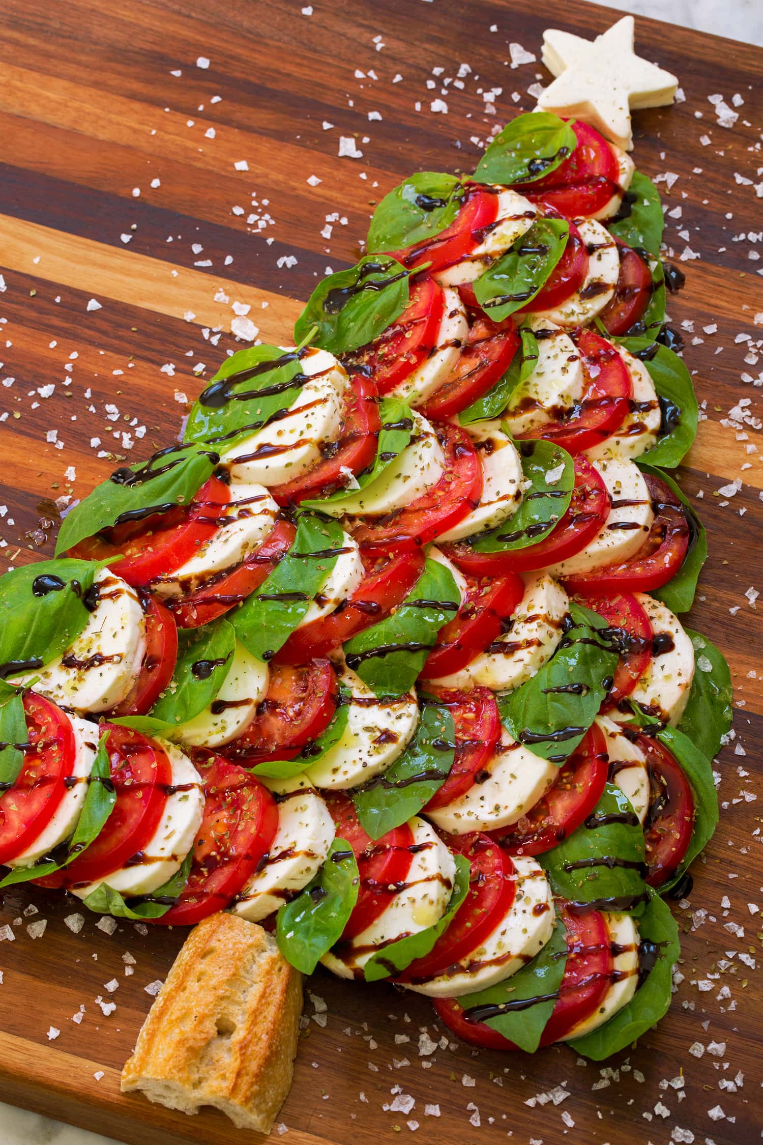 Caprese Christmas Tree Italian Caprese Christmas Tree shown from a side angle.