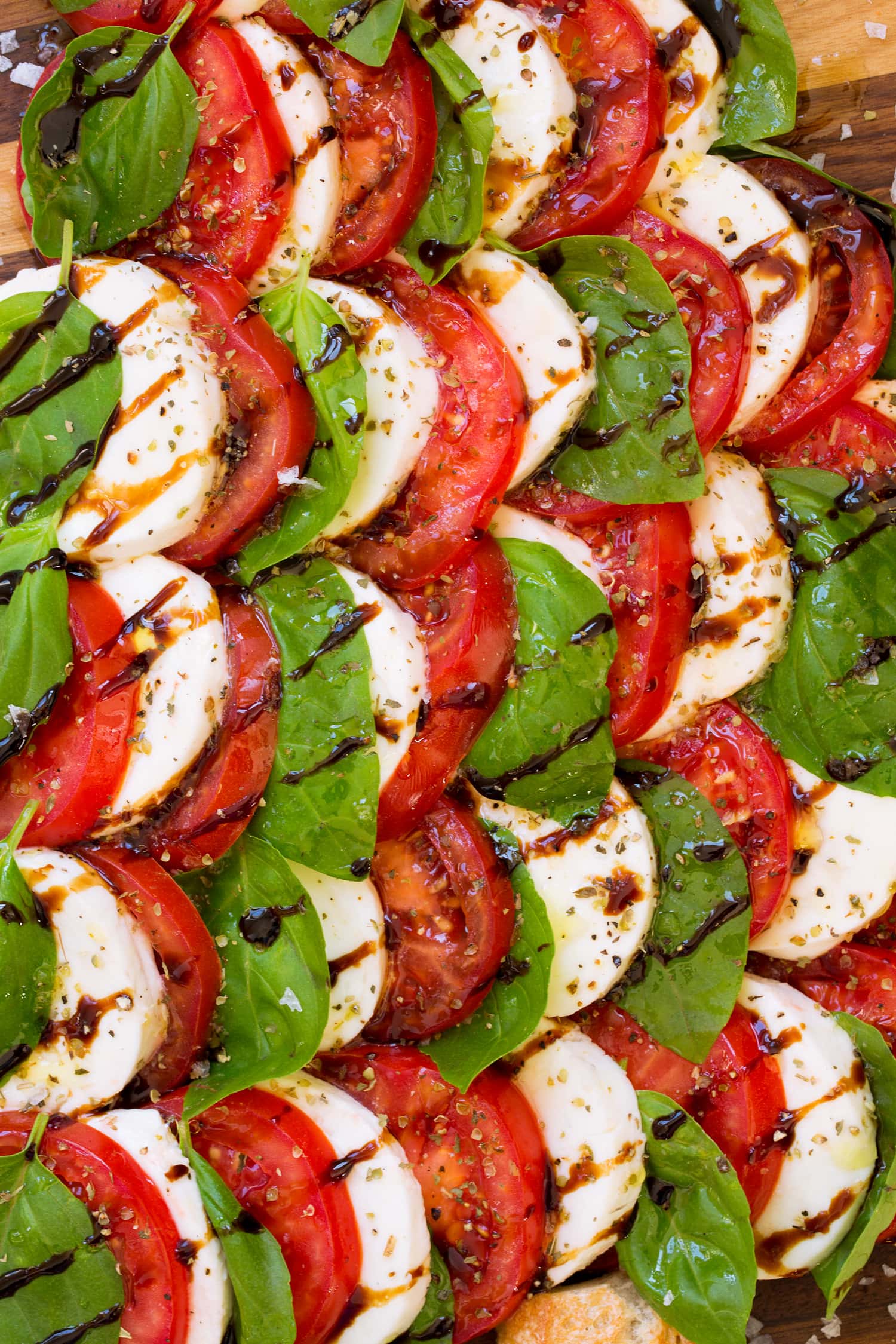Caprese Christmas Tree Close up photo of caprese salad.