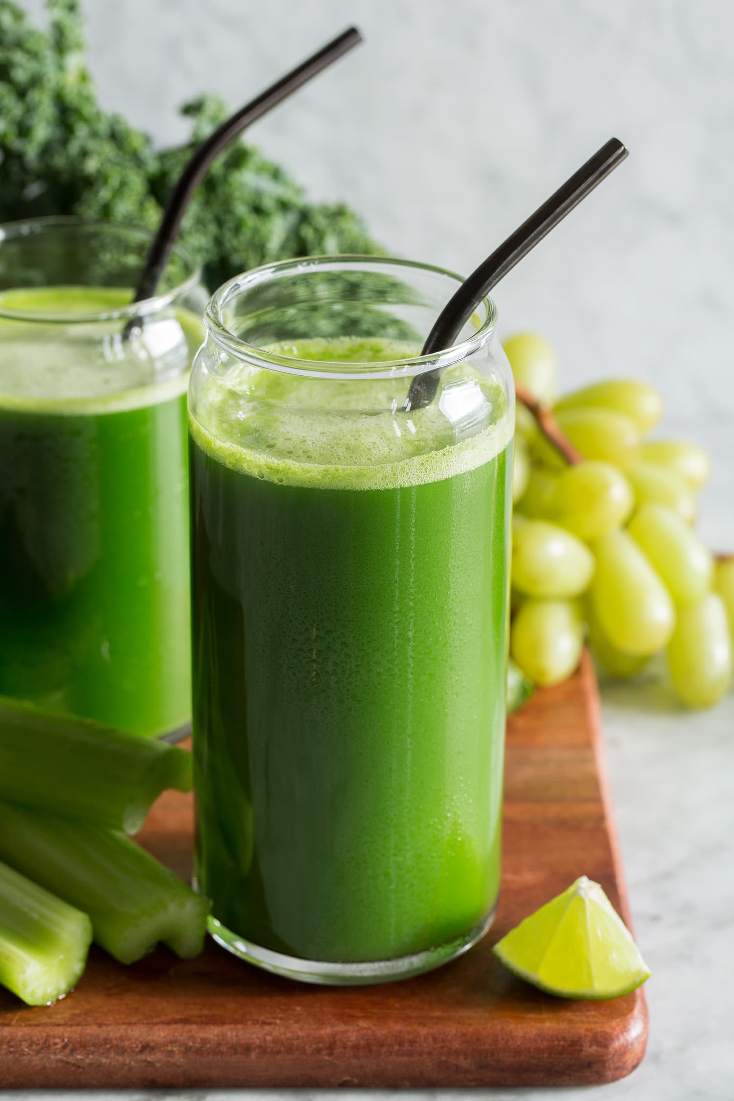 Green Juice Close up photo of fresh homemade green juice with vegetables and fruit.