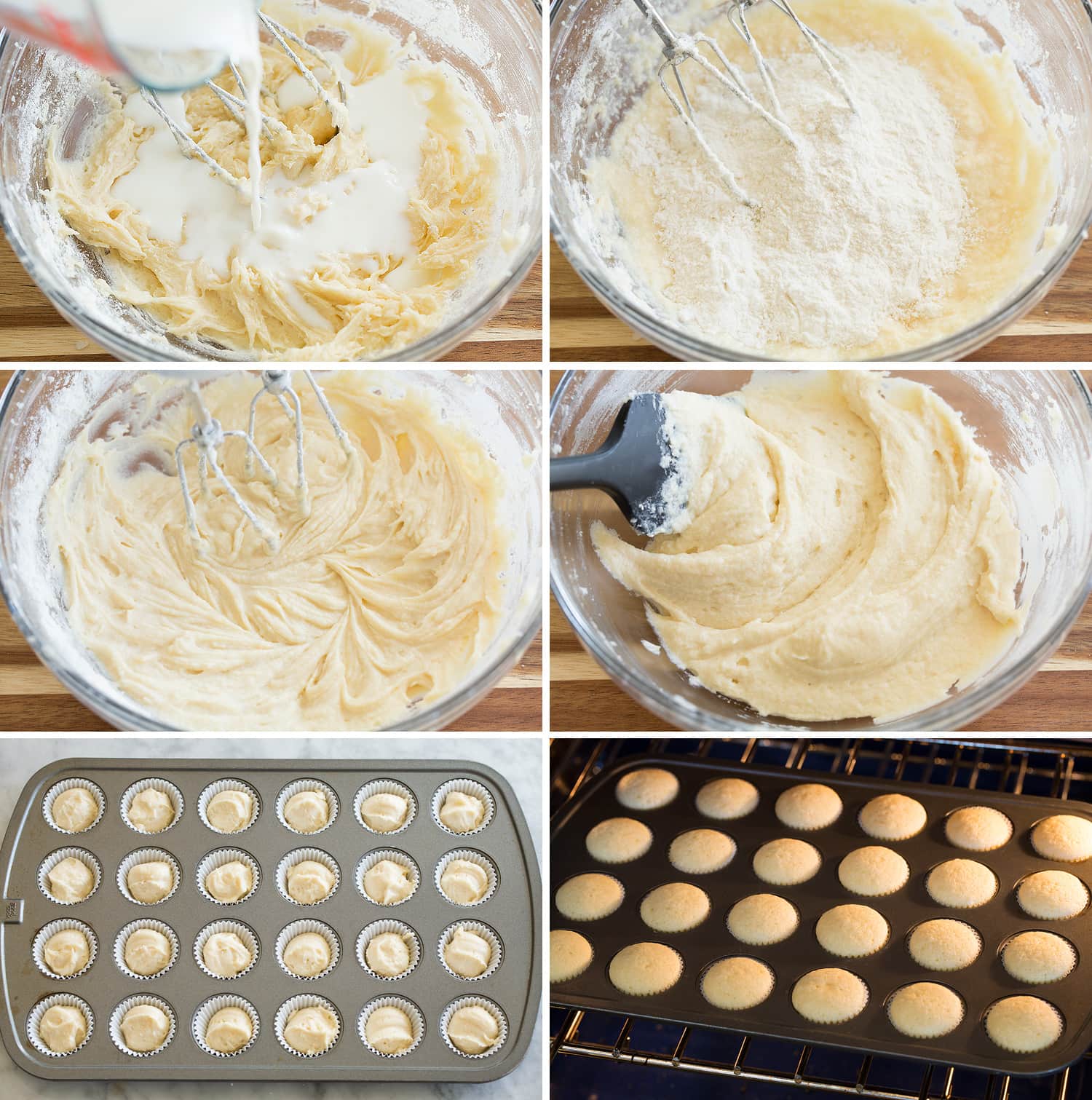 Mini Cupcakes Continued steps of making mini cupcake batter and putting in mini muffin pan to bake.