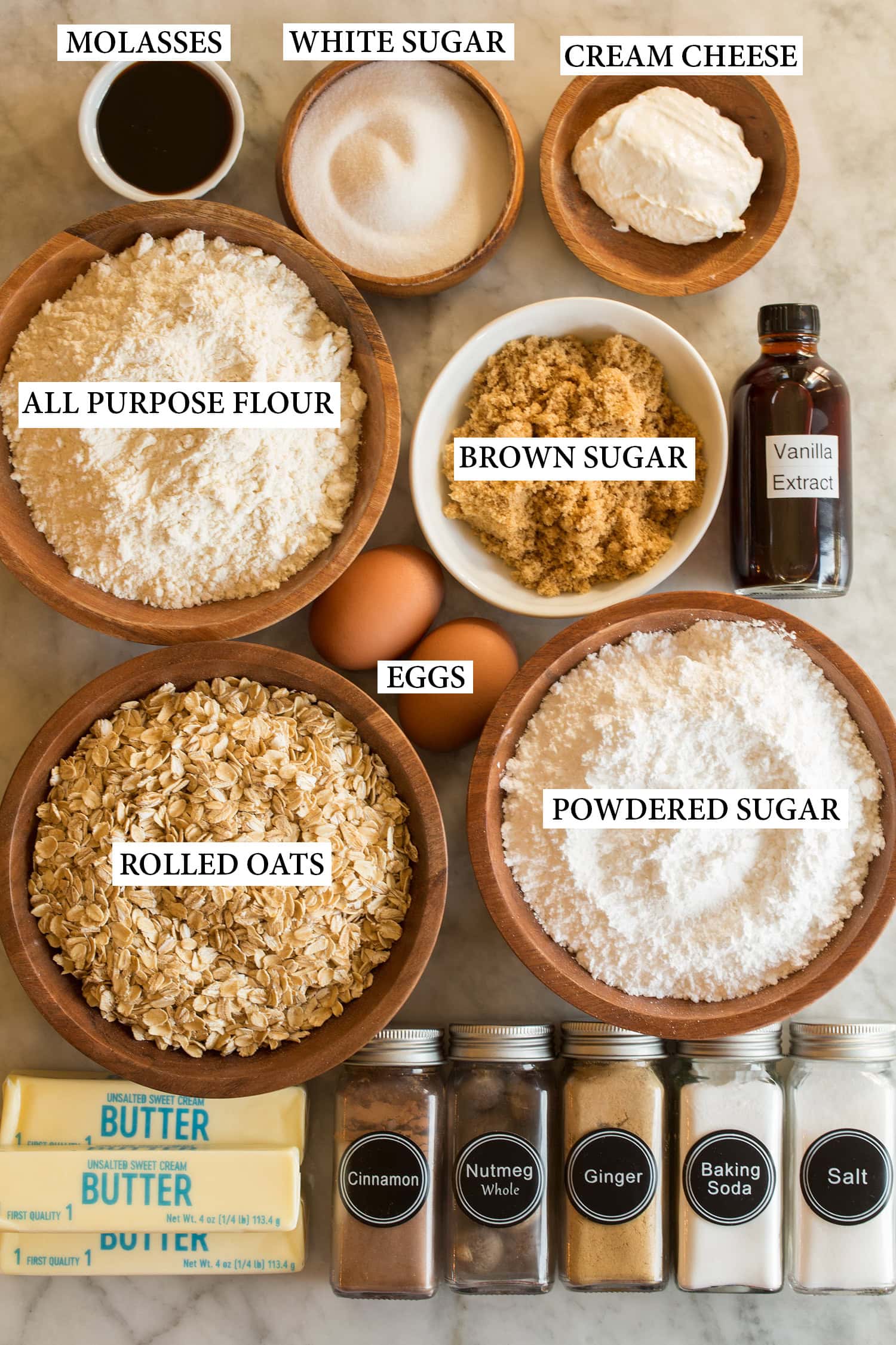 Oatmeal Cream Pies Ingredients used for oatmeal cream pies.