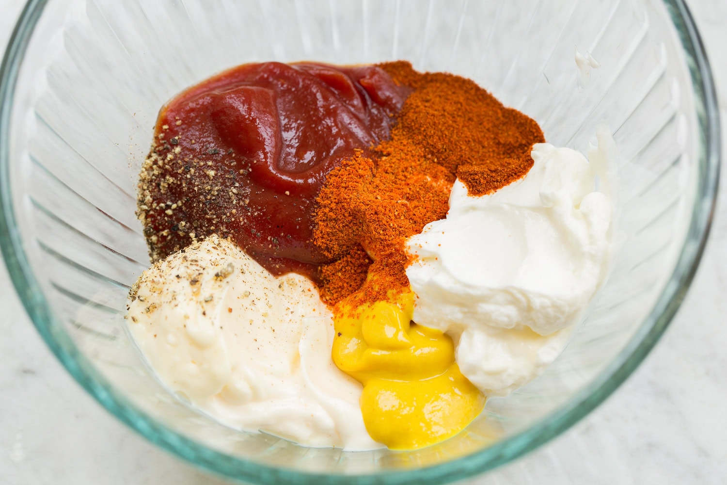 Burger Sauce Burger sauce ingredients shown before mixing.